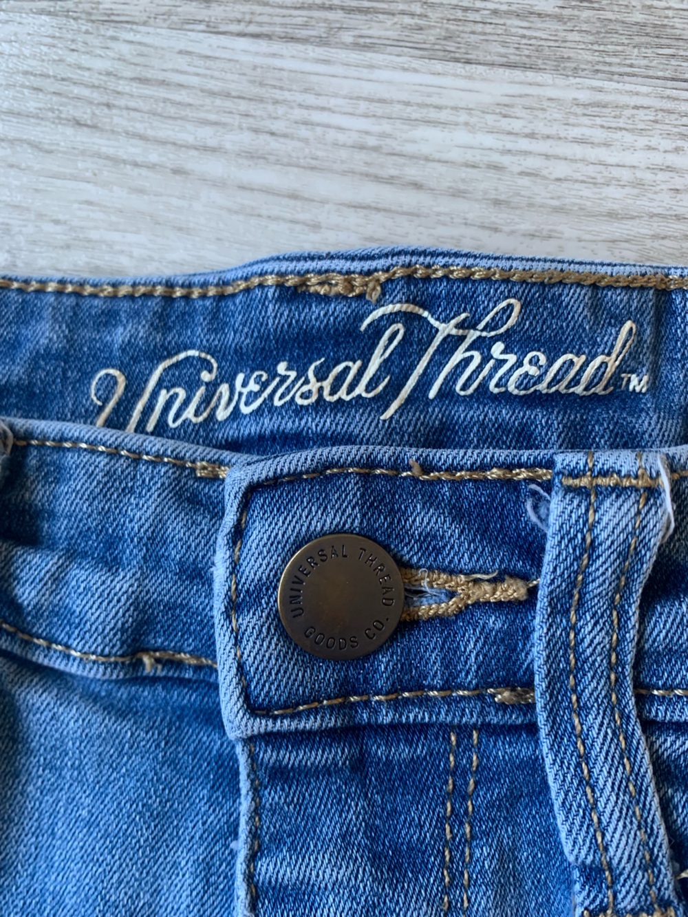 Universal Thread high rise midi Rolled Hem Denim Shorts- light/medium blue wash - Picture 5 of 9